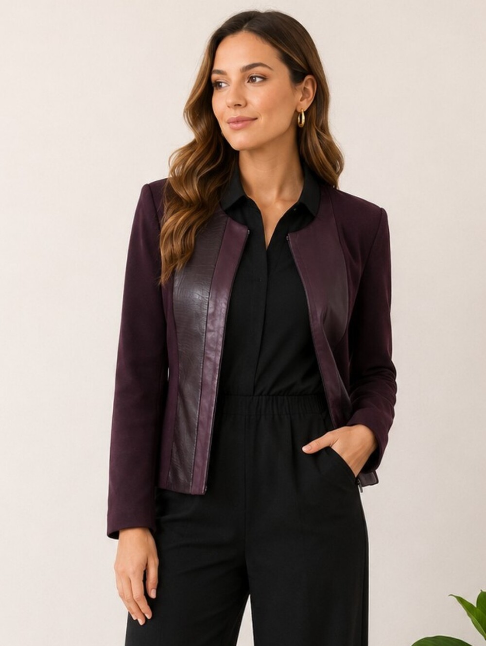 Calvin Klein Plum Blazer with Moto-Trim